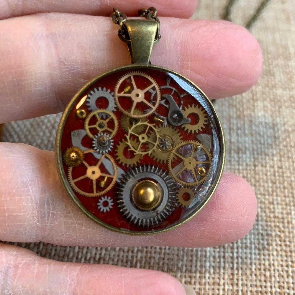 Vintage Gears Steampunk round Necklace 24” Chain New One of a kind - Picture 1 of 7